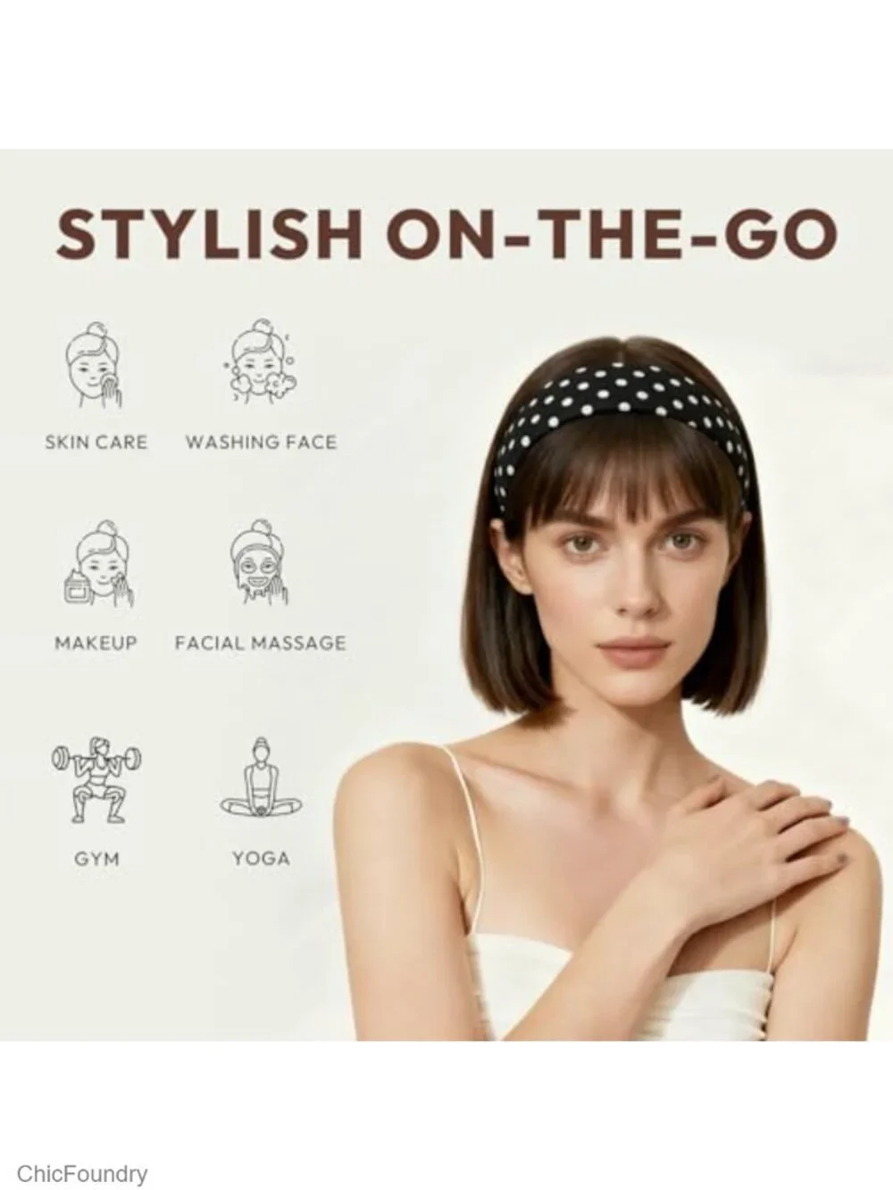 5-Pack Polka Dot Hair Headbands Women Stretchy Soft Cotton Blend